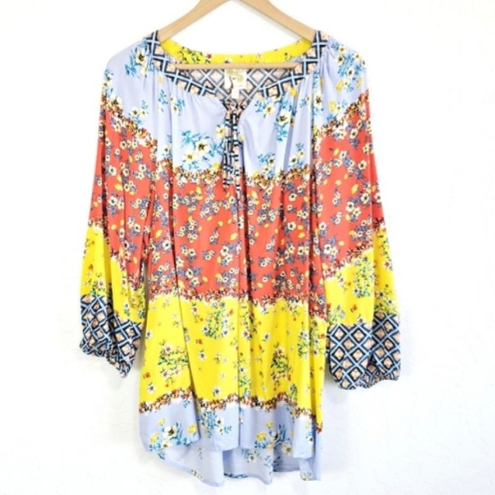 Fig & Flower Color Block Top